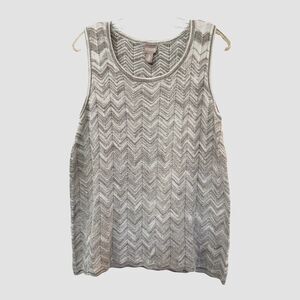 Chicos Knit Tank Top Size XL (3) 16/18 Gold Metallic Chevron Sleeveless NWT